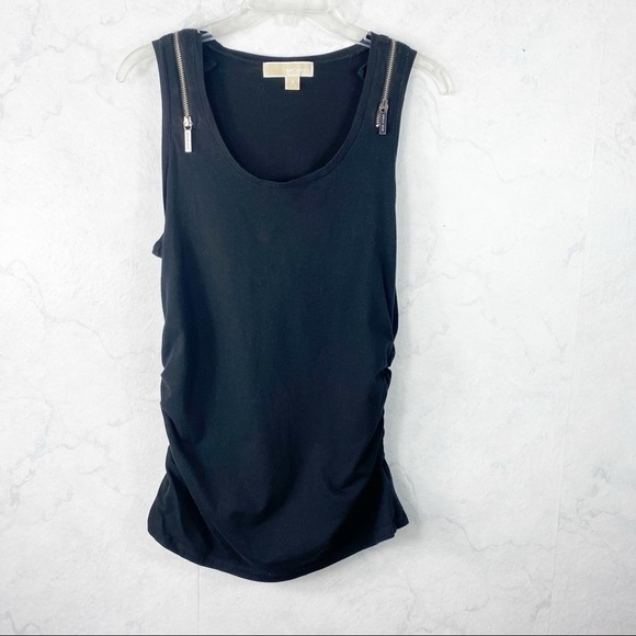 [MK] Black Ruched Zippered Tank Top - Picture 1 of 2